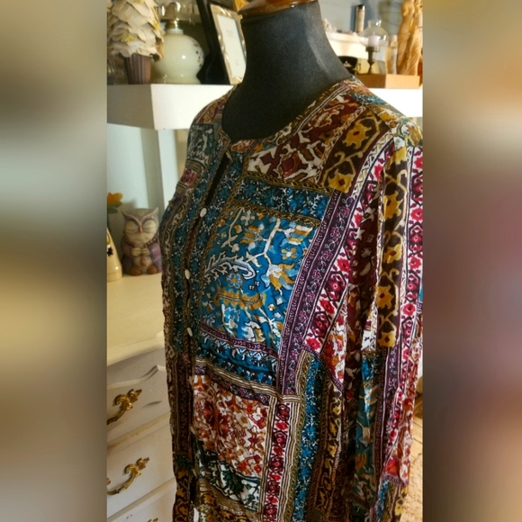 Plus size Boho blouse, button from, beautiful colors from jJill 1x - Picture 2 of 10